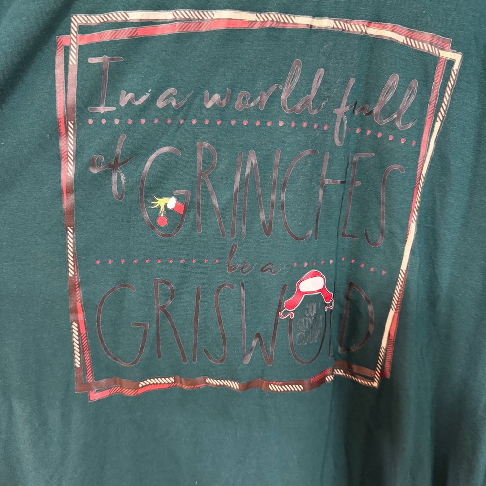 George Deep Green Christmas graphic Tee with gray long sleeves